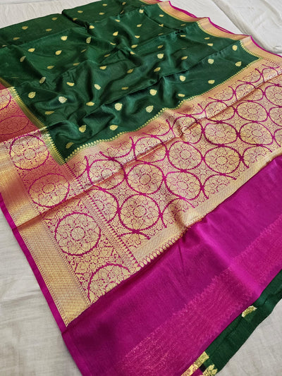 780005 Semi Kanjiwaram Soft Silk Dual Color Saree With Goled Zari (730003) green