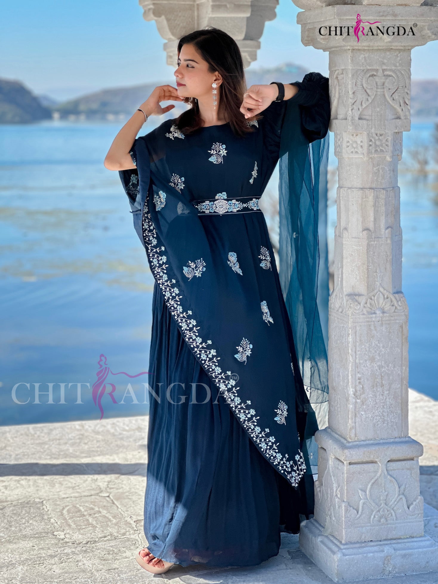 1671 Premium Crepe Silk Designer Dress with beautiful Cutdana and zardozi Work