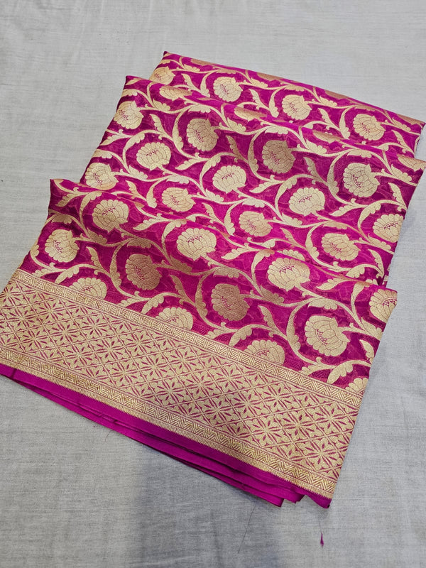 C73003 Pure Banarasi Chiffon Saree With Silver Zari Khaddi Work