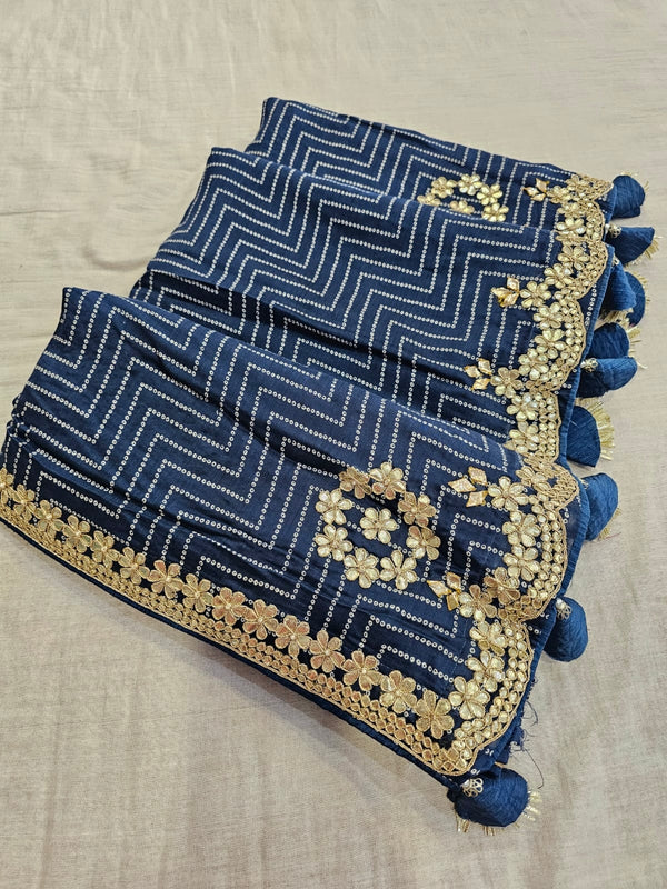 C72007 Premium Bandhani Saree With Hand Gotapatti Work