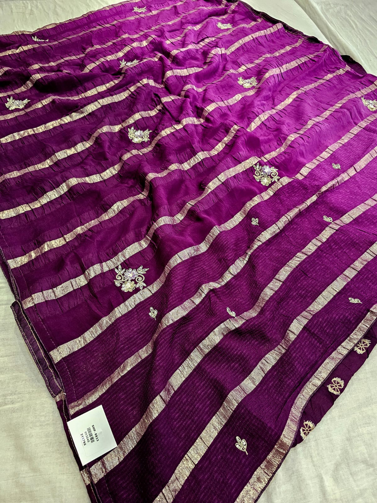 779003 Premium Chinon Crush Silk Saree With Designer Colorful Pallu and Hand Wrok (712001) purple