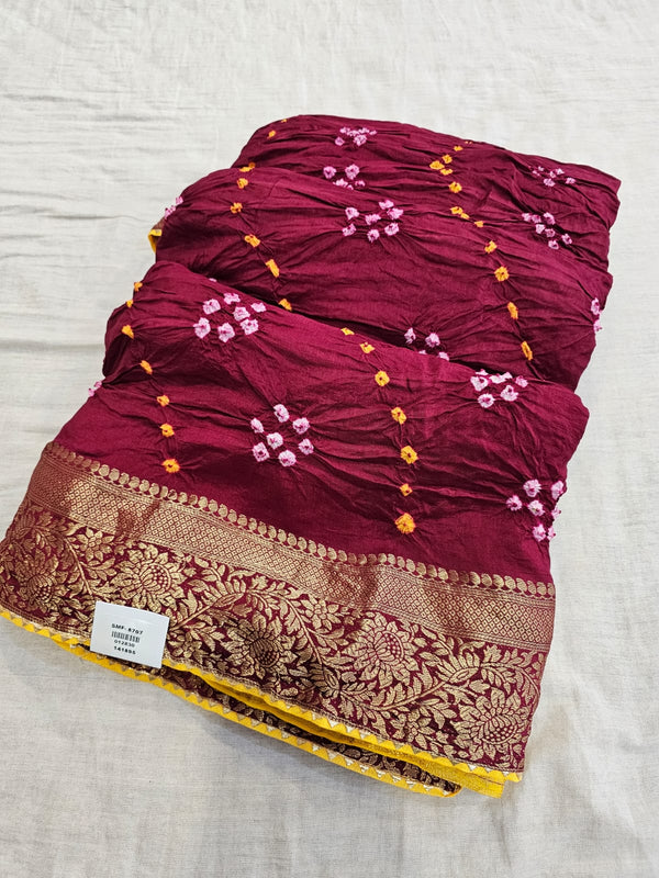 711002 Original Rajasthani Hand Bandhani Saree with Zari Work