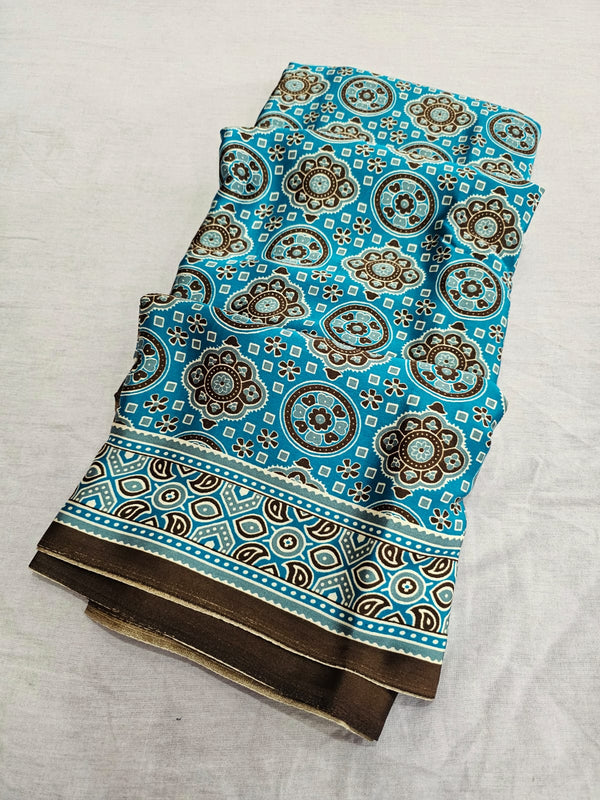 682010 Trending Ajrakh Print Italian Crepe Silk Saree