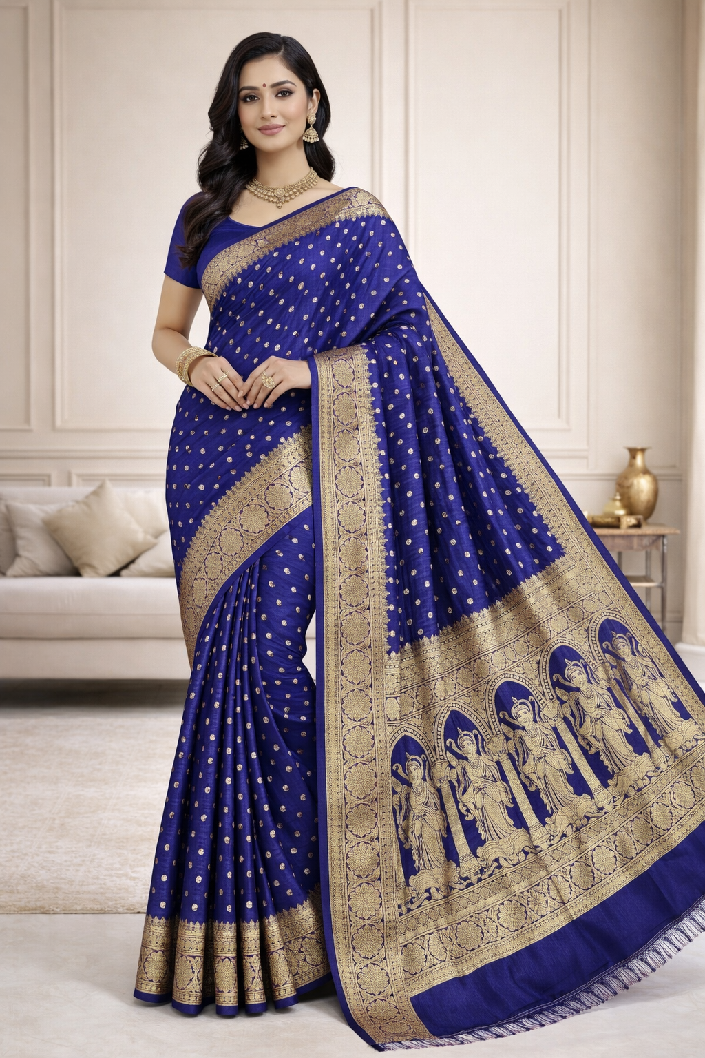 101801 Traditional Bandhani Saree with Banarasi Weaving Pallu and Border - Purple