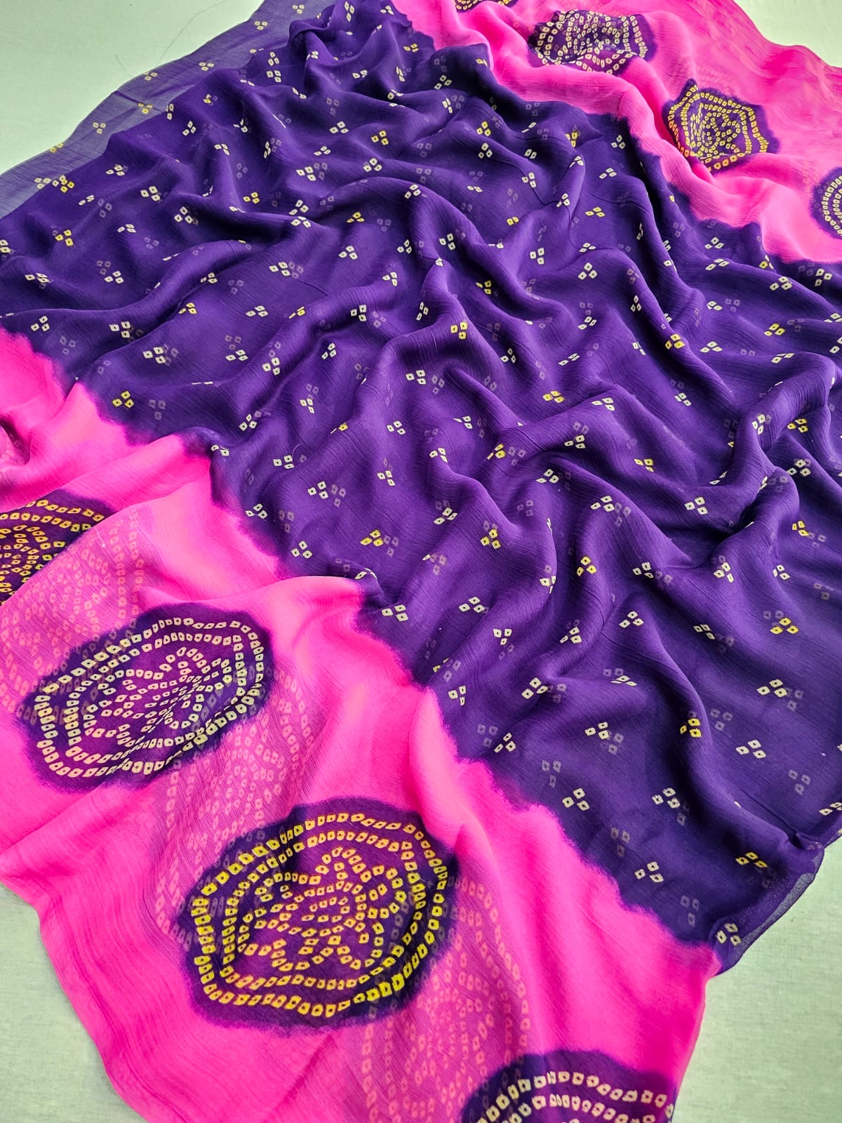 751003 Chitra Special Rajwadi Bandhani Chiffon Saree - Purple