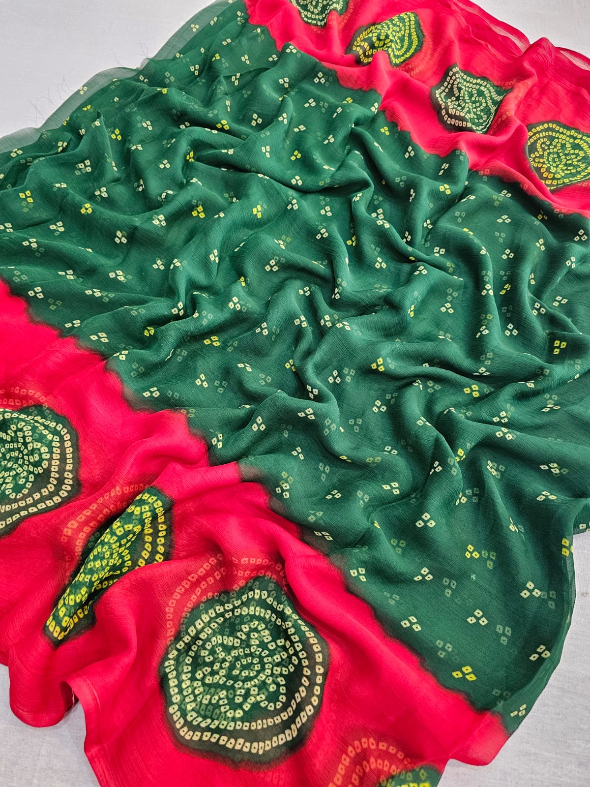 751003 Chitra Special Rajwadi Bandhani Chiffon Saree - Green