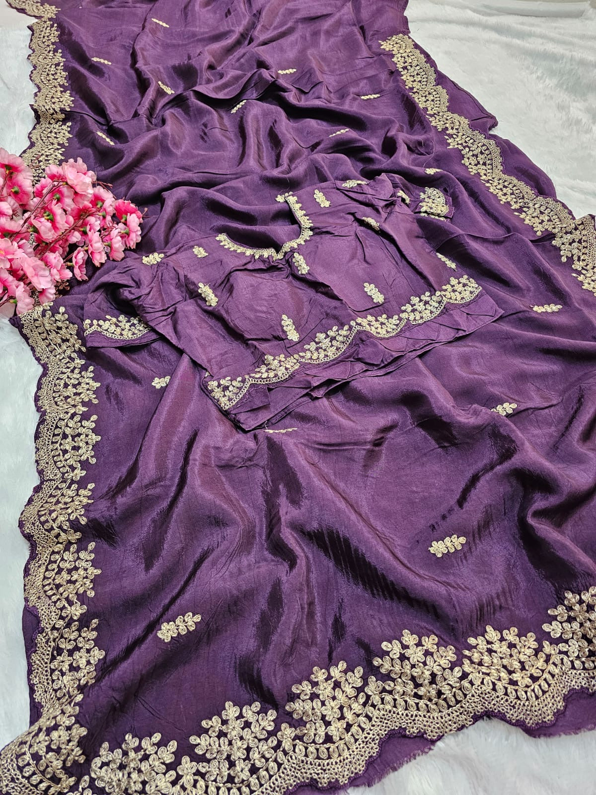 781015 Designer Zari Dori Work Saree With Heavy Designer Stitched Blouse