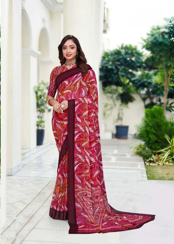 914002 Premium Georgette Saree with Unique Print - Rani