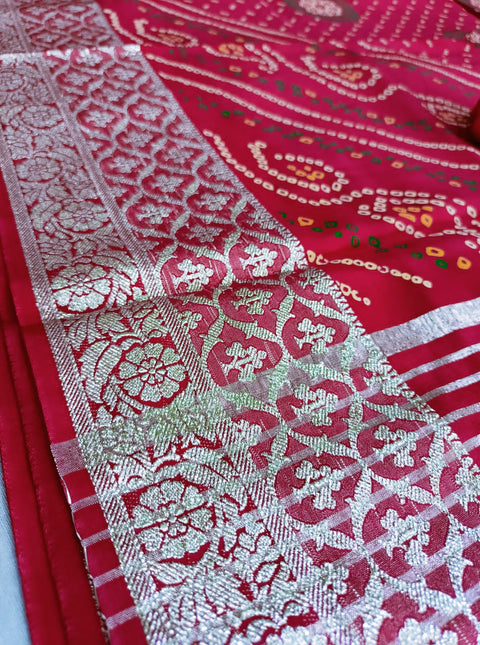 500006 Bandhani Saree With Banarasi Zari Weaving Work - Rani 347005