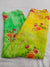 351005 Flower Print Chiffon Saree - Green Yellow