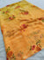 351005 Flower Print Chiffon Saree - Yellow Peach