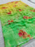 351005 Flower Print Chiffon Saree - Green Yellow