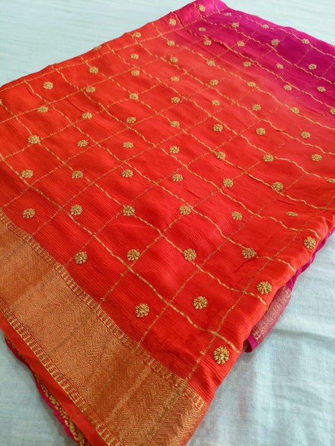 157003 Pure Chinon Silk Party Wear Designer Saree With Heavy Zari Embroidery - Rani