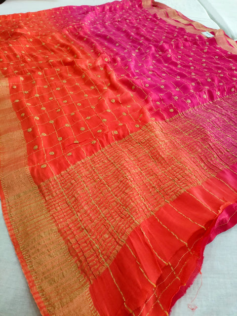 157003 Pure Chinon Silk Party Wear Designer Saree With Heavy Zari Embroidery - Rani