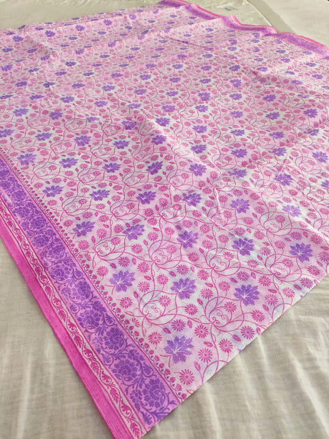 374003 Pure Cotton Printed Saree - Purple