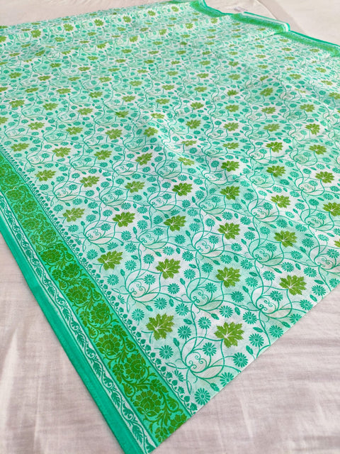 374003 Pure Cotton Printed Saree - Green