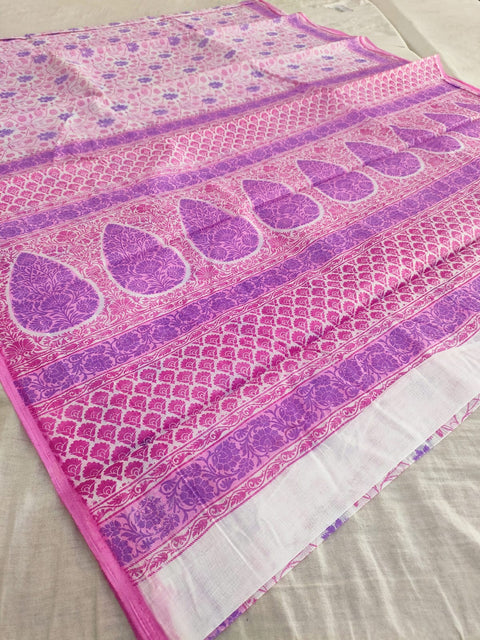 374003 Pure Cotton Printed Saree - Purple