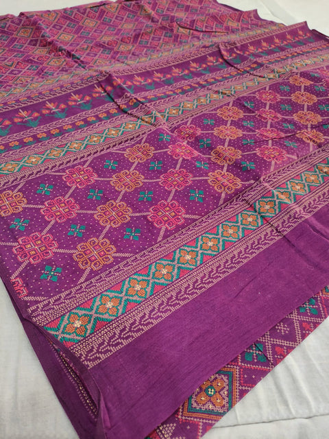 374002 Pure Cotton Patola Printed Saree - Purple