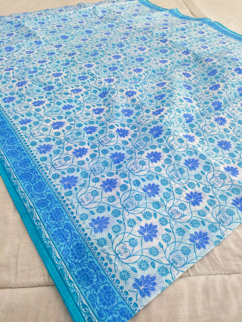 374003 Pure Cotton Printed Saree - Blue