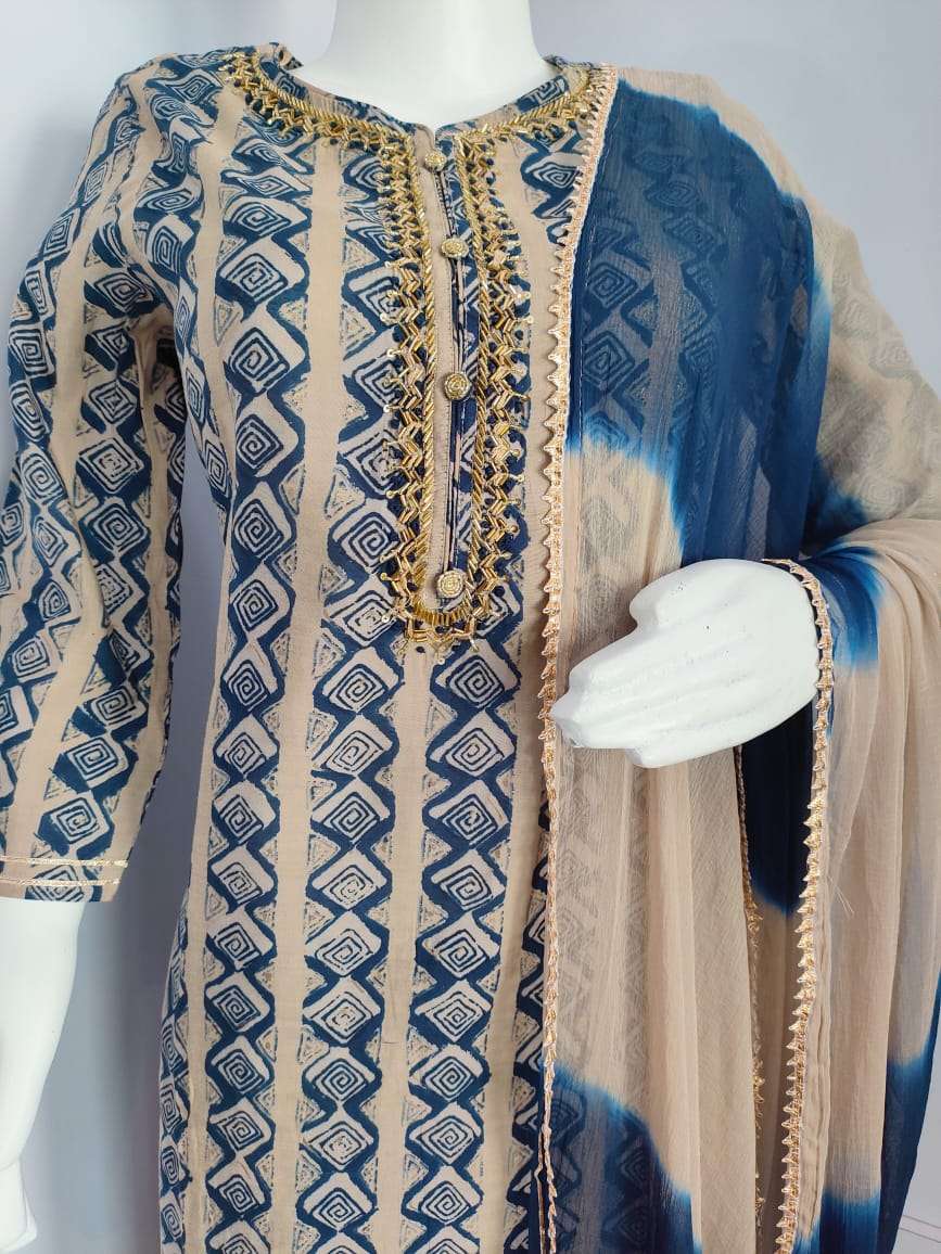 149003 Hand Embroidered Cutdana Work Straight Fit Kurta With Pant And Dupatta