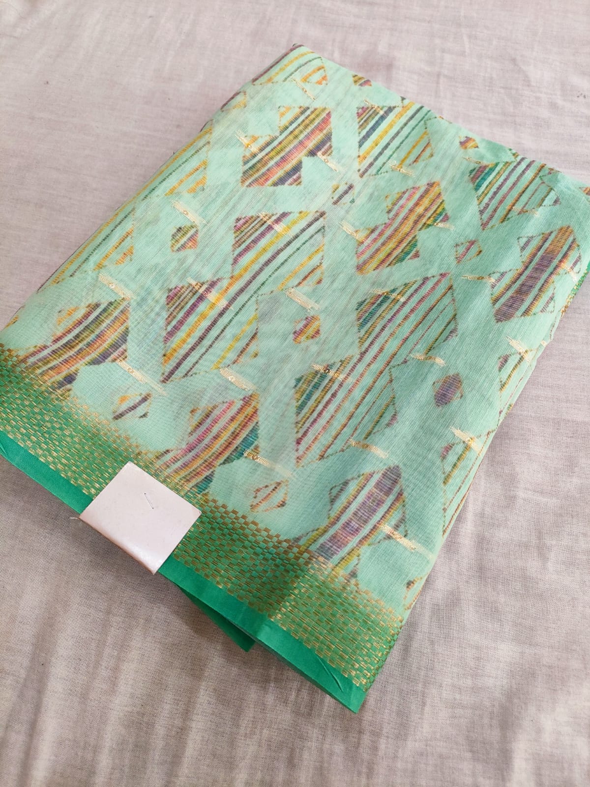 422007 Designer Soft Linen Digital Printed Saree with Zari Weaving - Green