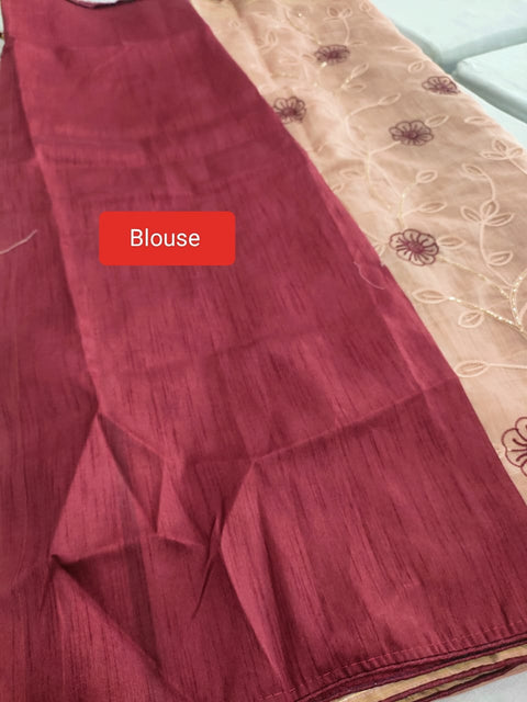 433003 Soft Linen Semi Party Wear Embroidery Sarees