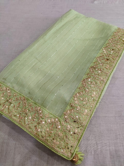 440004 Jute Organza Semi Party Wear Saree with Gota and Sequence Work