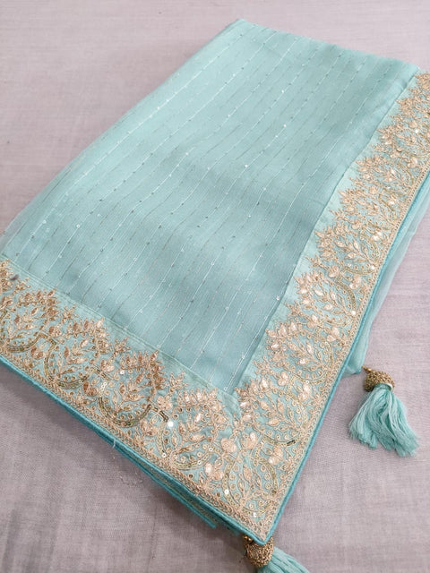 440004 Jute Organza Semi Party Wear Saree with Gota and Sequence Work