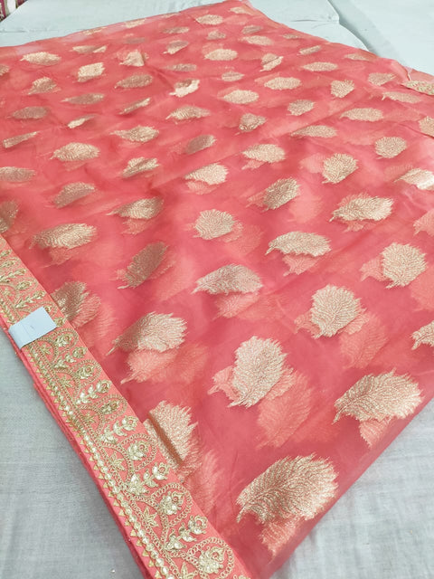 440003 Organza Party Wear Saree With Weaving and Gota Work