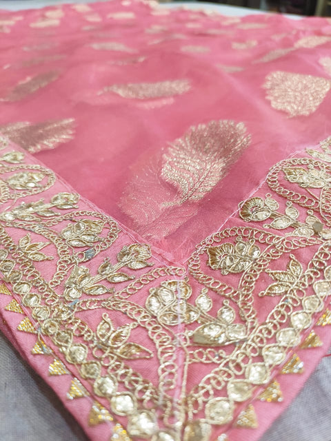 440003 Organza Party Wear Saree With Weaving and Gota Work