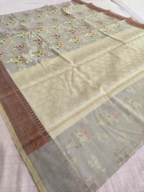 443002 Pure Banarasi Cotton Zari Weaving Saree