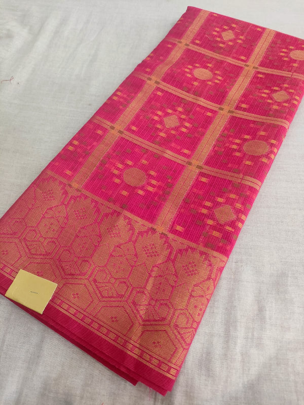 548002 Banarasi Cotton Saree With Zari Weaving - Rani (447006)