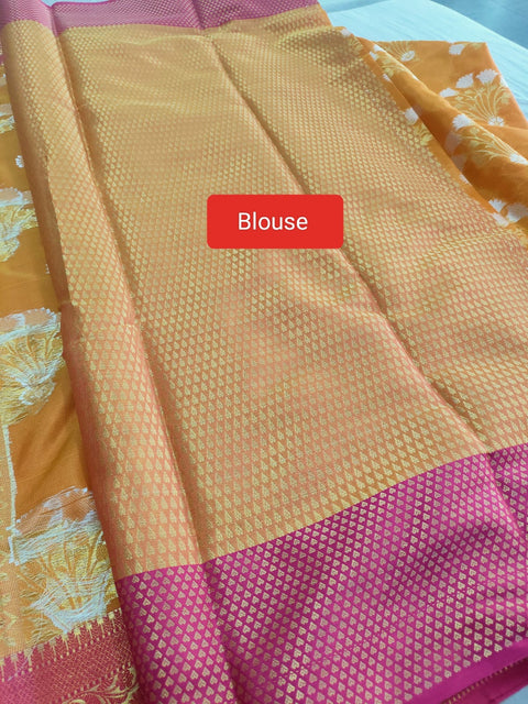 548004 Banarasi Silk Saree With Zari Weaving and Contrast Border - Mango Yellow 447003