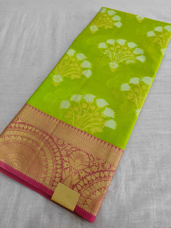 548004 Banarasi Silk Saree With Zari Weaving and Contrast Border - Parrot Green 447003