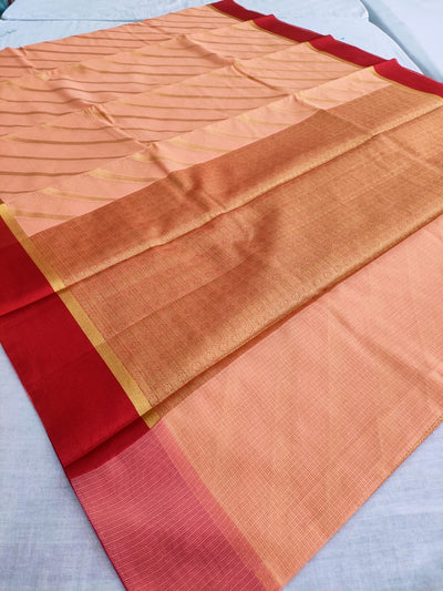 447002 Designer Cotton Saree With Zari Weaving peach