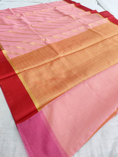 447002 Designer Cotton Saree With Zari Weaving Pink
