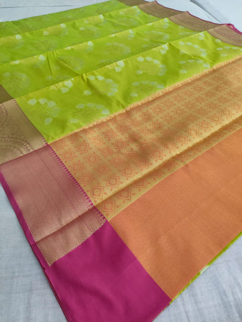 548004 Banarasi Silk Saree With Zari Weaving and Contrast Border - Parrot Green 447003