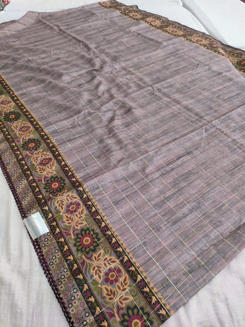 459002 Semi Silk Ajrakh Print Saree with Zari Weaving