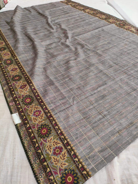 459002 Semi Silk Ajrakh Print Saree with Zari Weaving