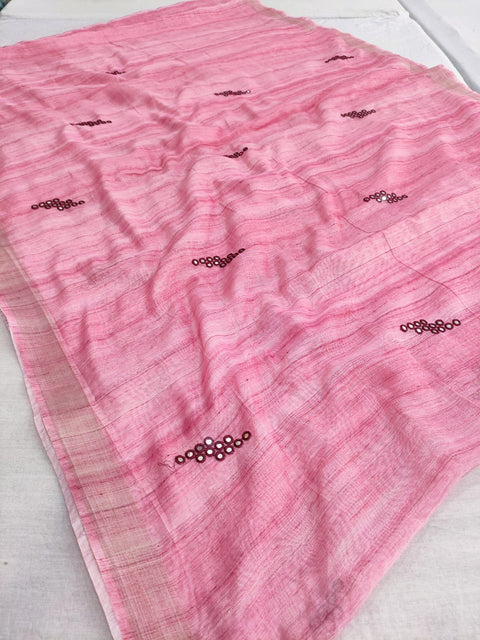461002 Pure Linen Saree with Embroidery