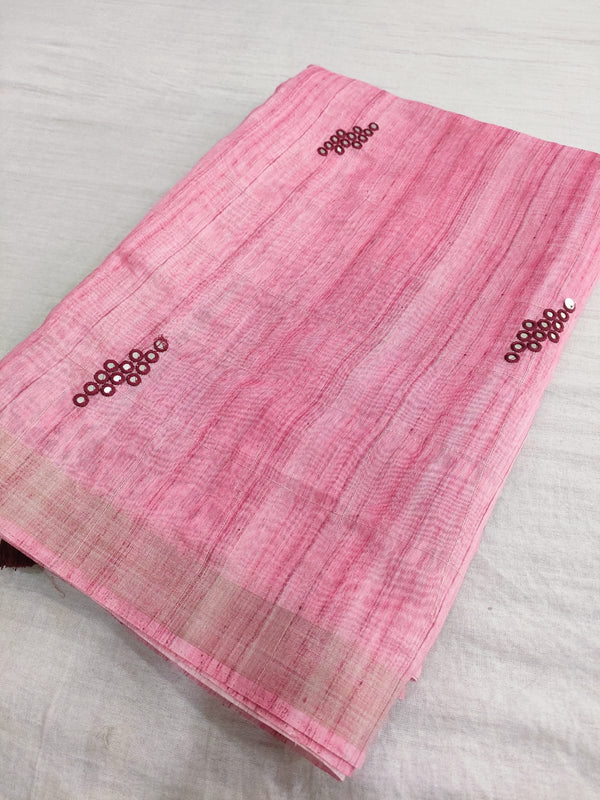 461002 Pure Linen Saree with Embroidery