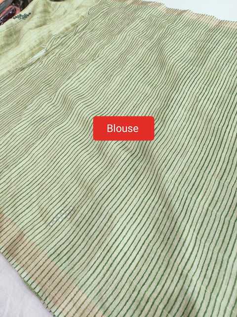 461002 Pure Linen Saree with Embroidery