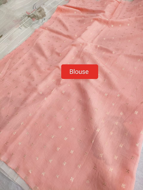 463005 Organza Semi Party Wear Printed Saree With Zari Weaving Blouse