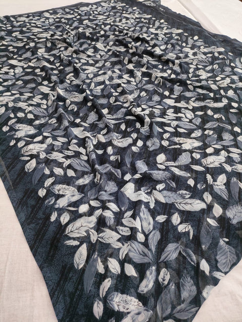 465007 Heavy Georgette Digital Flower Printed Saree - Dark Gray