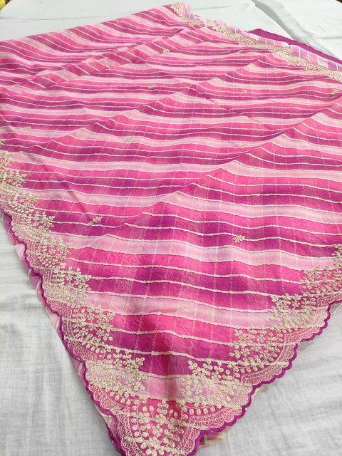 479001 Designer Party Wear Lehriya With Zari Work - Pink