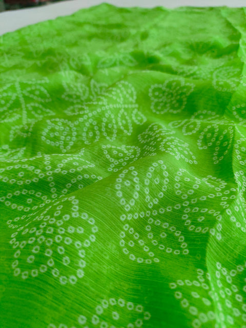 483002 Semi Chiffon Bandhani Printed Saree - Green
