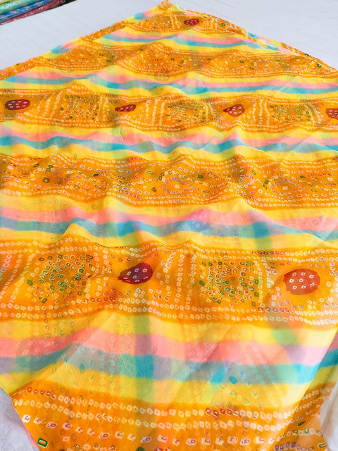 483004 Semi Chiffon Bandhani Printed Saree - Orange