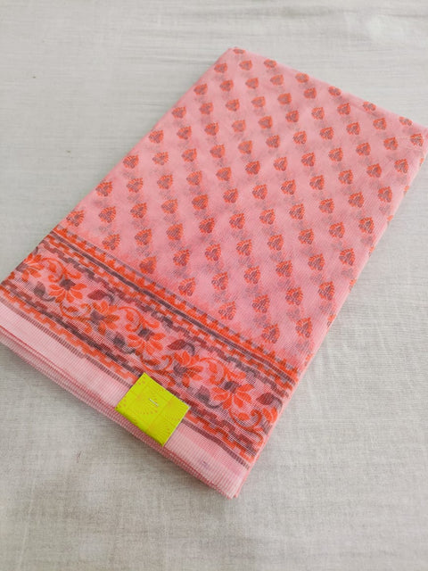 485002 Supernet Flower Print Saree - Baby Pink