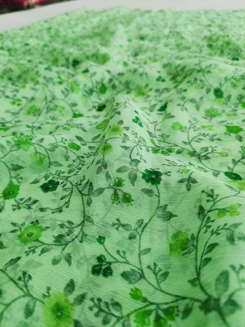 486003 Semi Chiffon Flower Printed Saree - Green