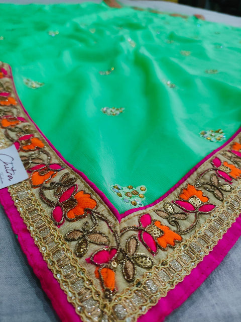 494006 Designer Chiffon Saree With Embroidery Work